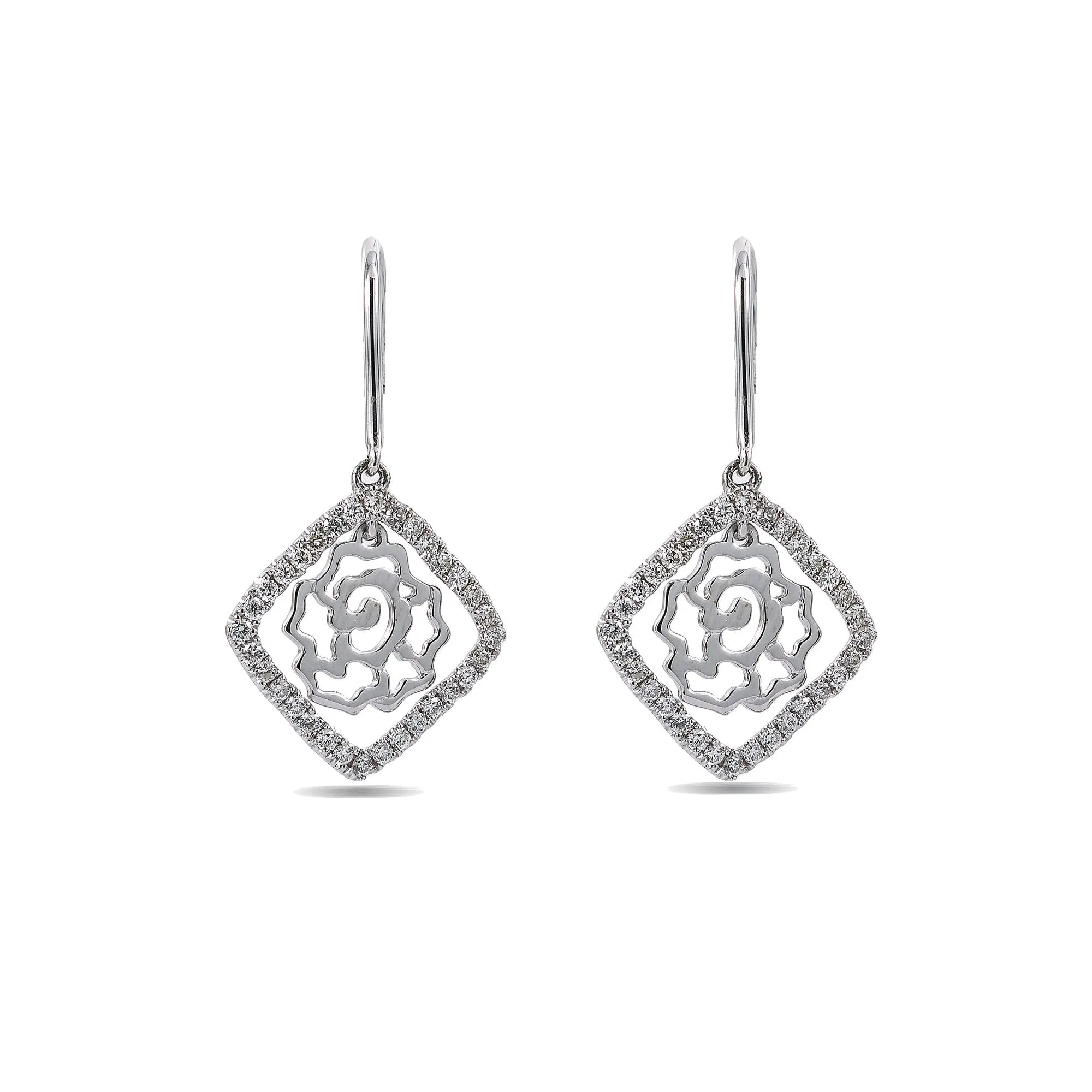 18K White Gold Ladies Drop Earrings With 0.5 CT Diamonds