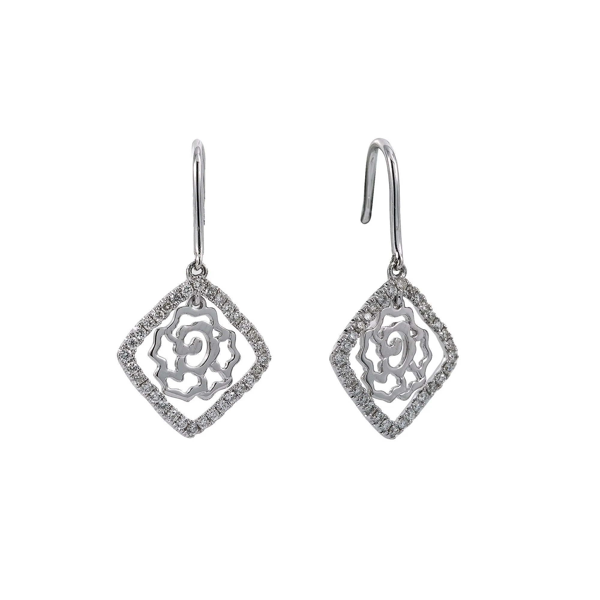 18K White Gold Ladies Drop Earrings With 0.5 CT Diamonds