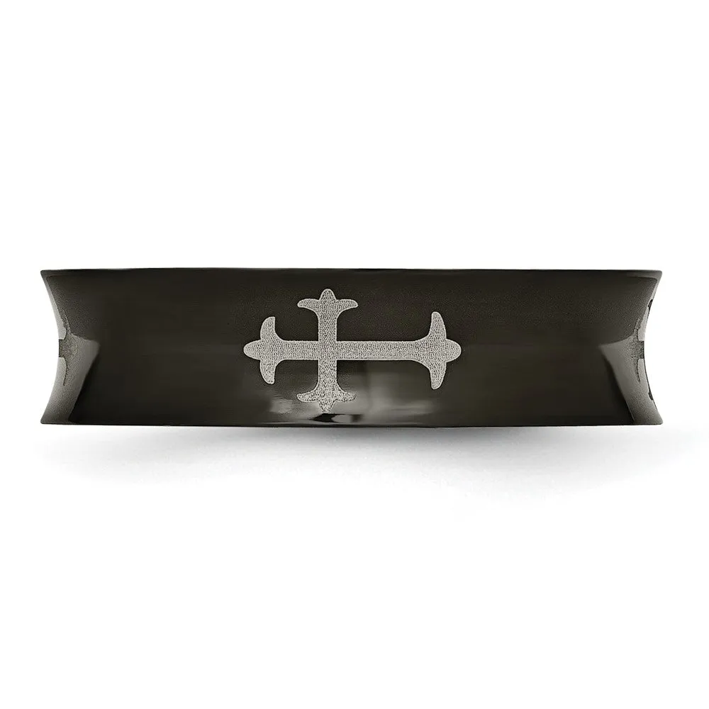 6mm Stainless Steel Black Plated & Polished Cross Concaved Band