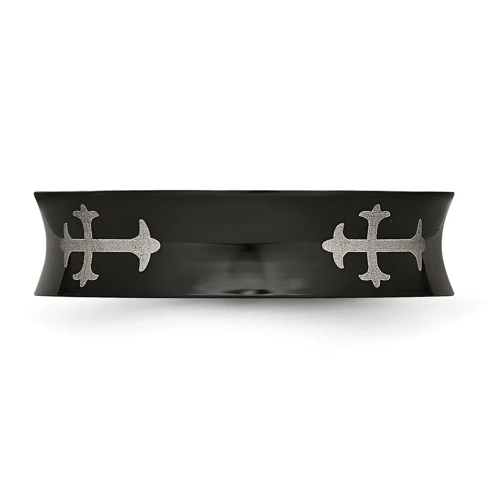 6mm Stainless Steel Black Plated & Polished Cross Concaved Band