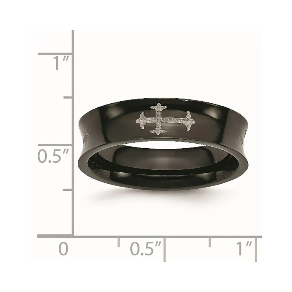 6mm Stainless Steel Black Plated & Polished Cross Concaved Band