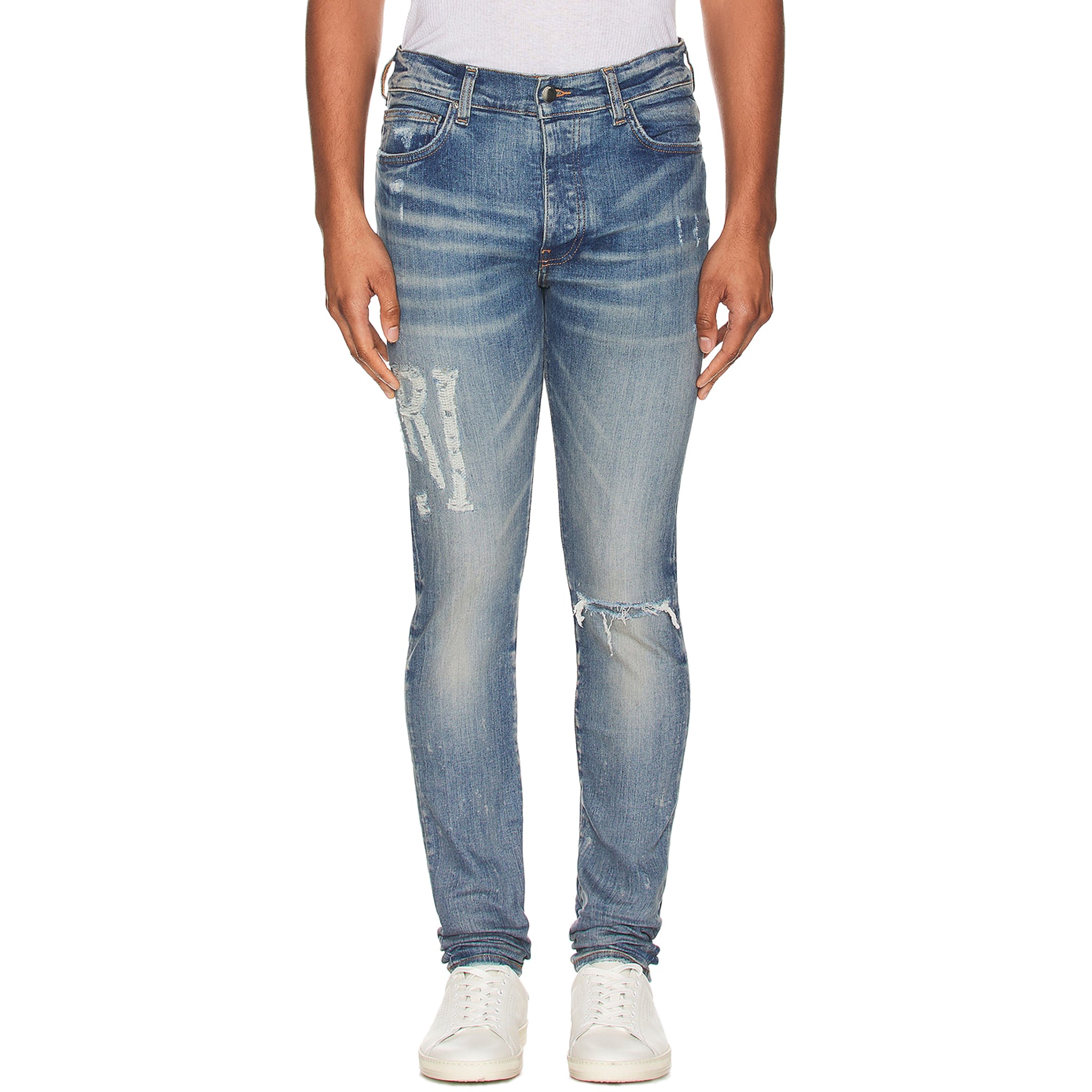 Amiri Distressed Logo Clay Indigo Jeans