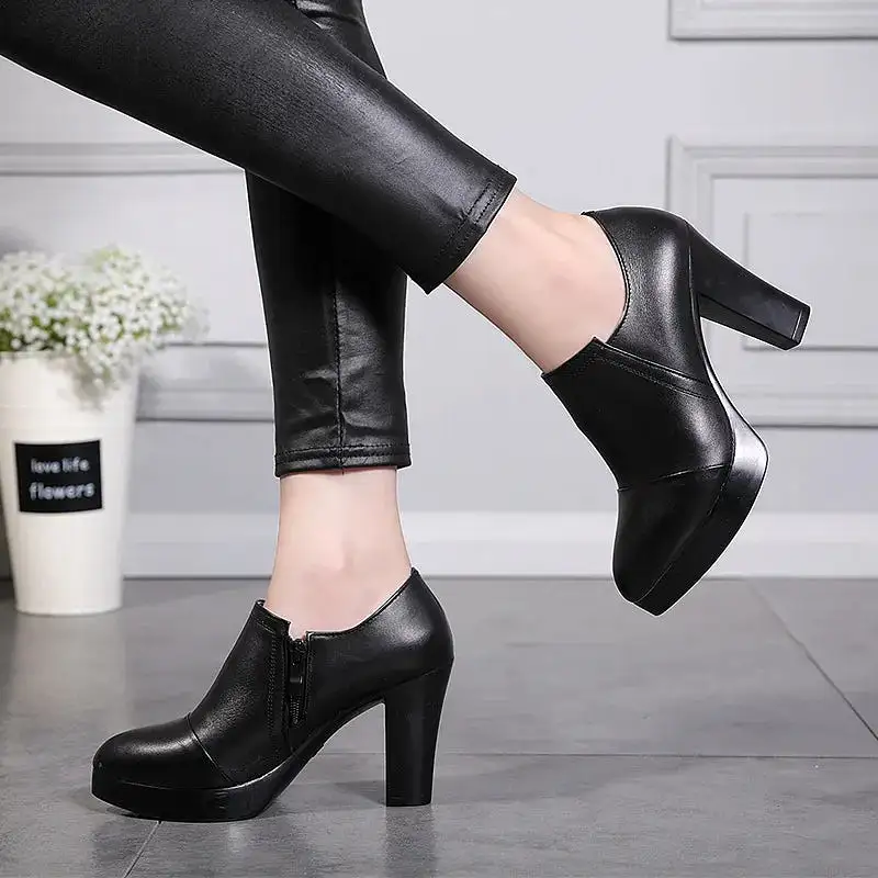 Ashore Shop Platform Pumps Women Shoes with Fur 2023 Fall Block High Heels Shoes