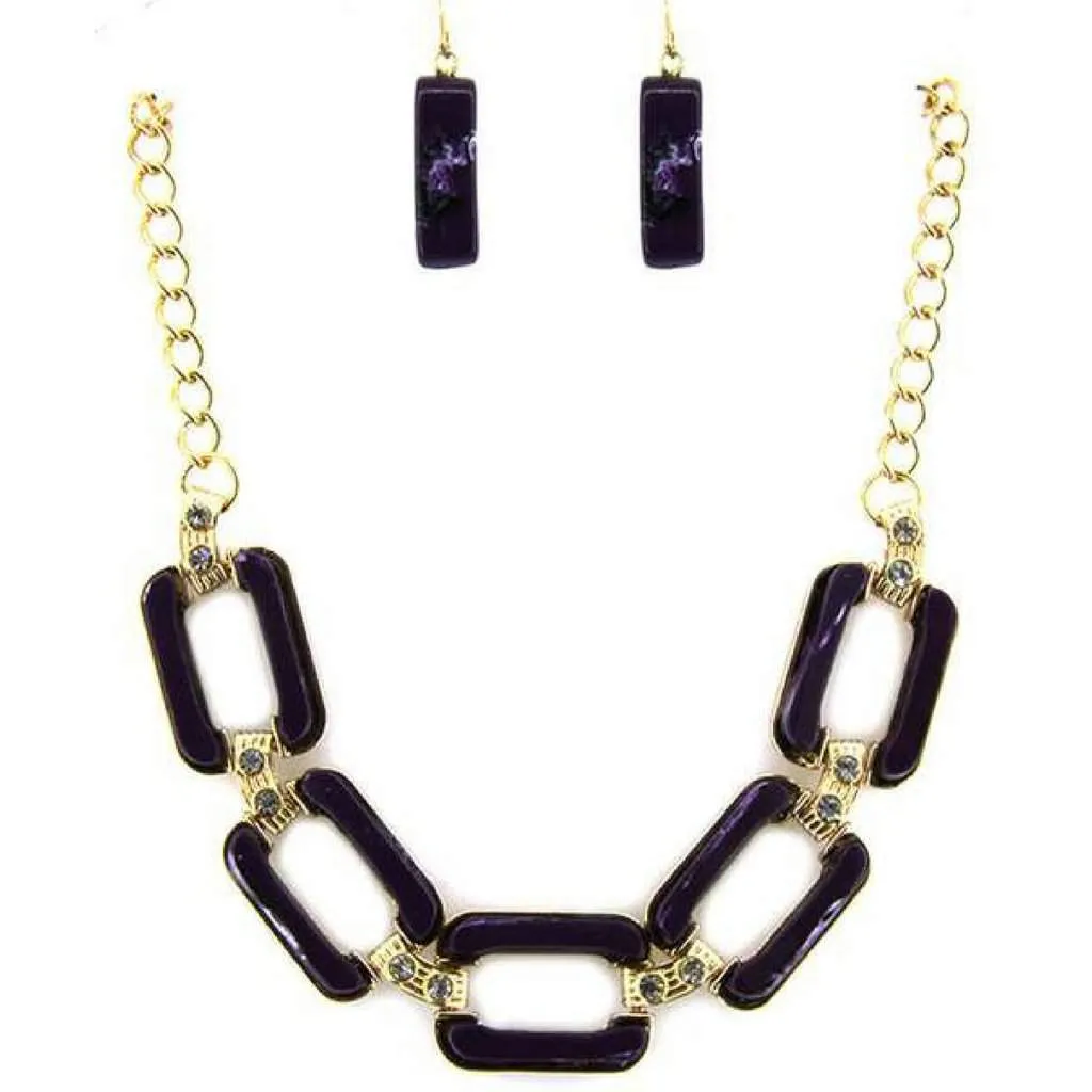 Black Rectangle Link Statment Necklace