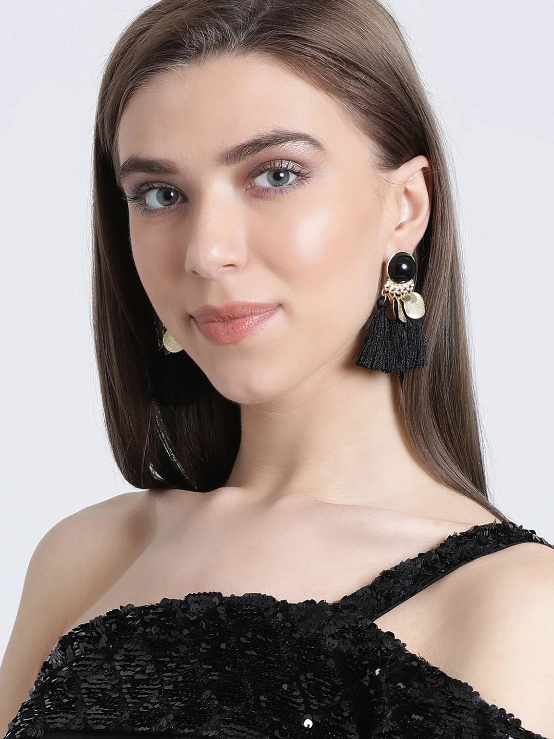 Black Tasselled Drop Earrings