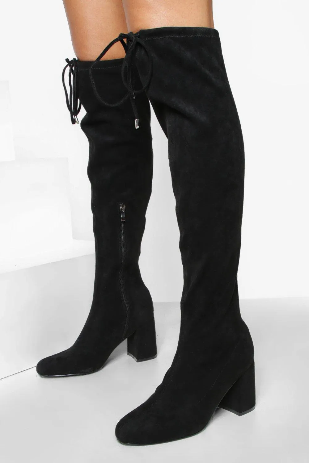 Block Heel Stretch Over The Knee Boots