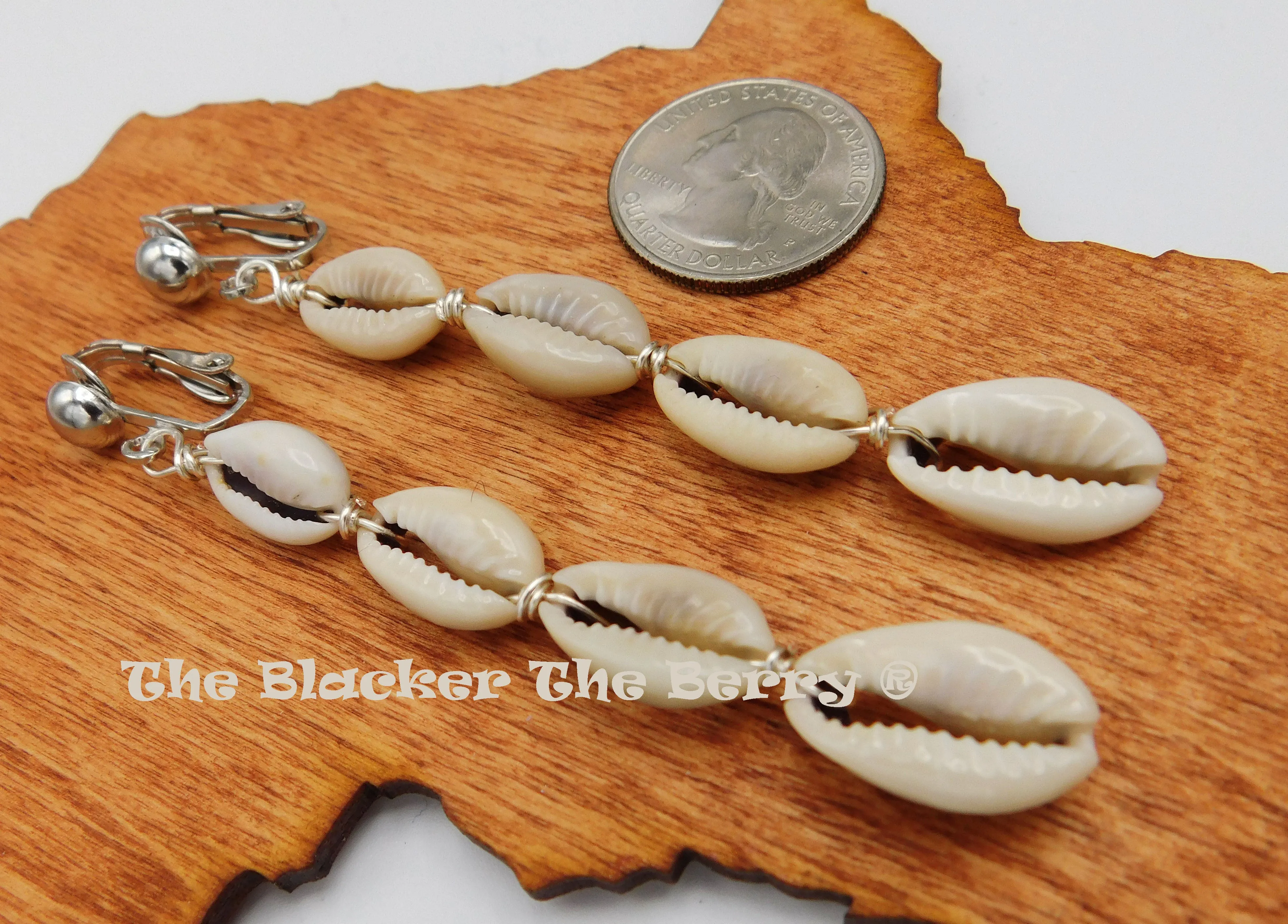 Cowrie Earrings Wire African Women Long Dangle Jewelry Black Owned Business