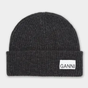 GANNI The Sustainable Edit Ribbed-Knit Lightweight Beanie Hat - Phantom