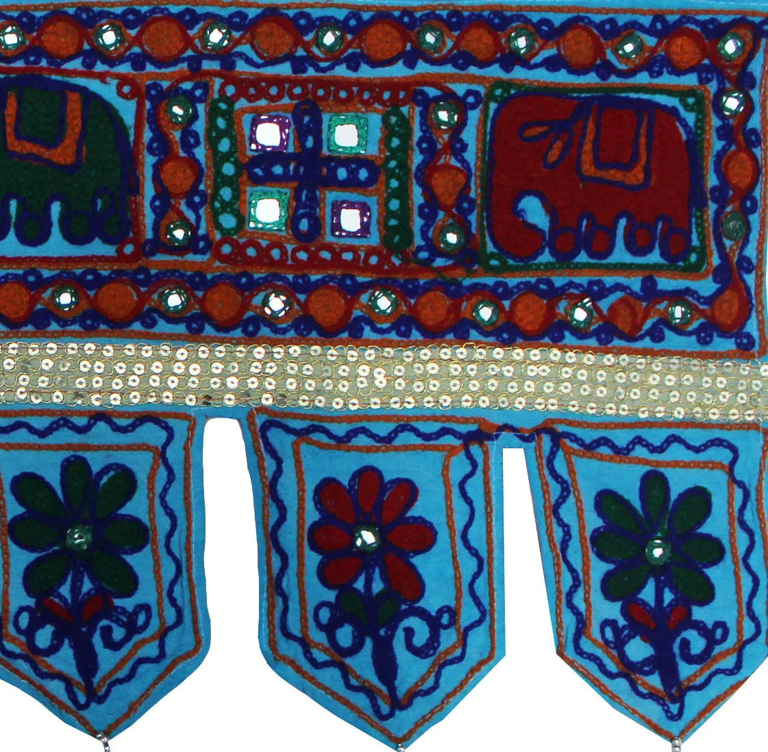 Handmade Indian Door Decor Window Valance Decoration (Blue, 34 x 13 inches)