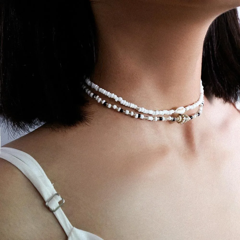 Korean Small Beaded Conch Shell Choker Necklace