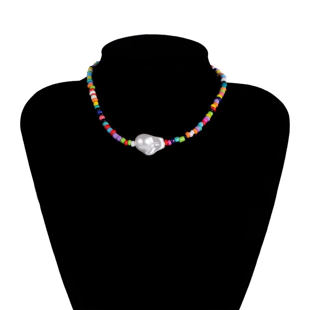 Korean Small Beaded Conch Shell Choker Necklace