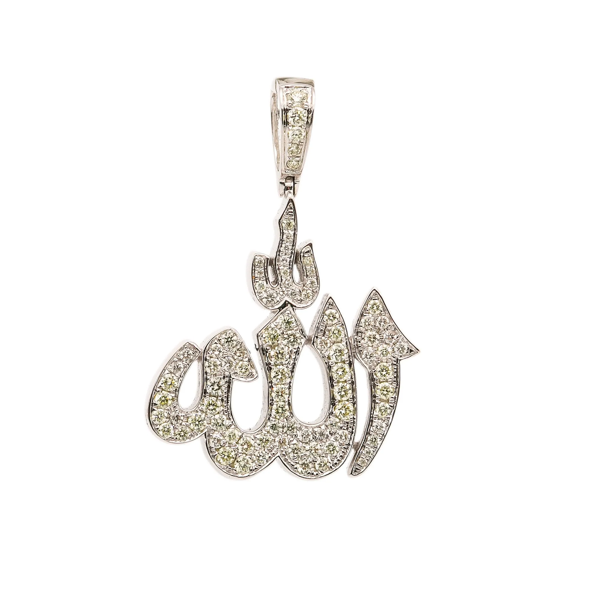 Men's 14K White Gold Allah Pendant with 0.85 CT Diamonds