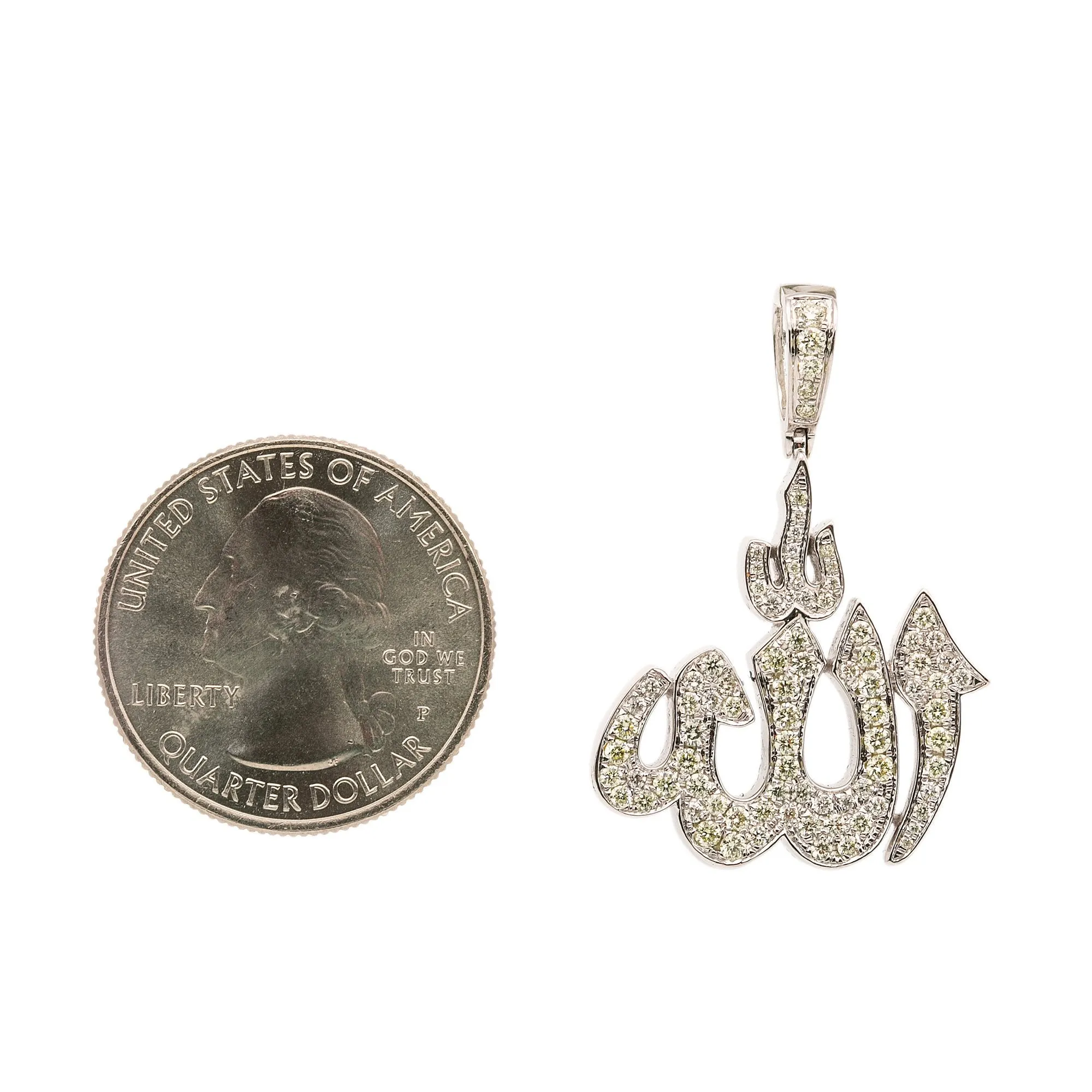 Men's 14K White Gold Allah Pendant with 0.85 CT Diamonds