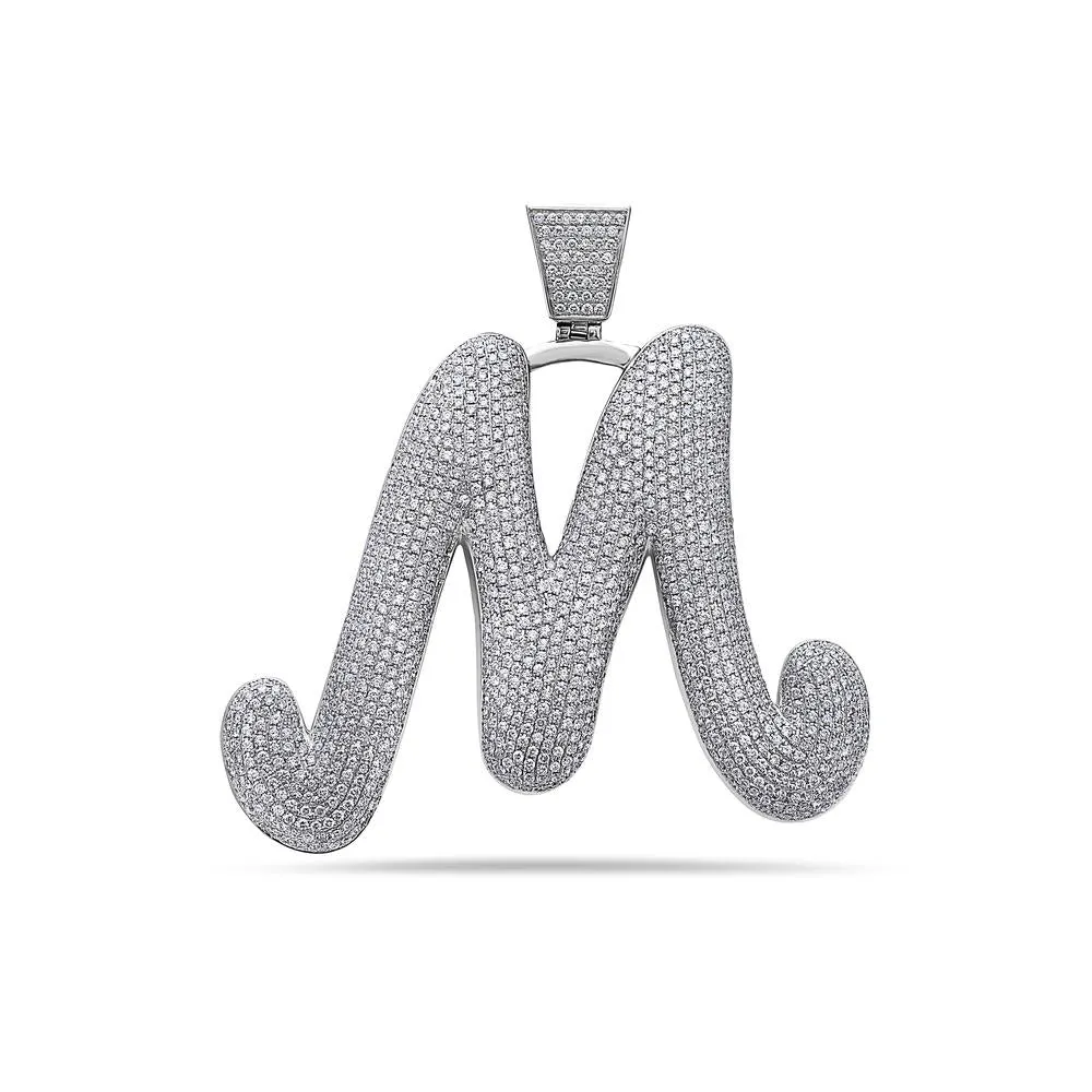 Men's 14K White Gold 'M' Pendant with 14.00 CT Diamonds