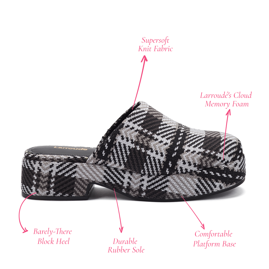 Miso Flatform Clog In Black and White Plaid Knit