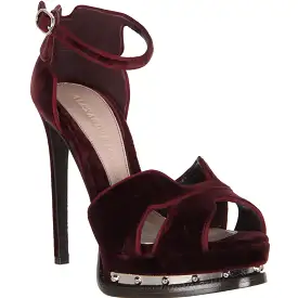 Mod Metal Platform Sandal Velvet, Burgundy