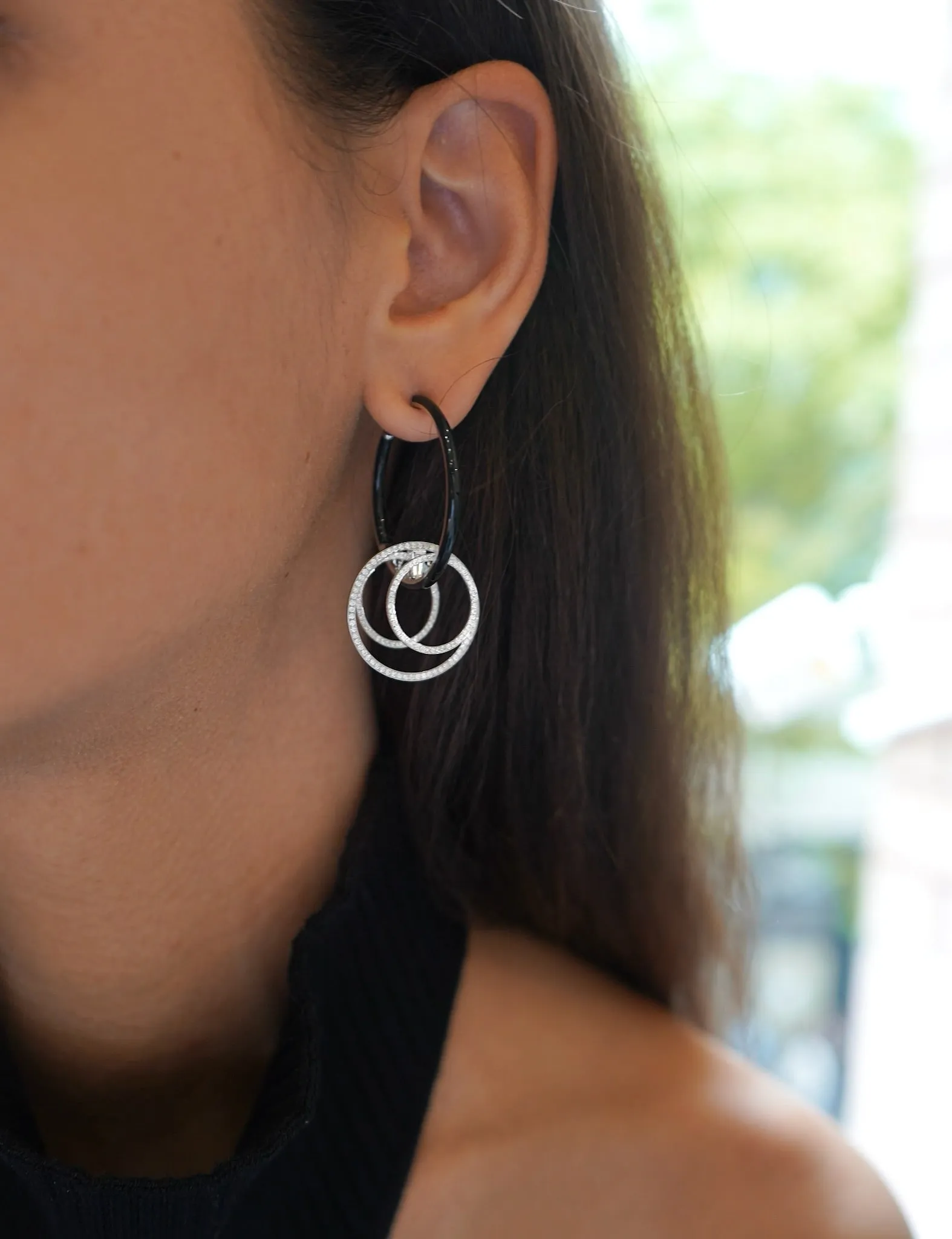 Oui Diamond & Black Enamel Hoops