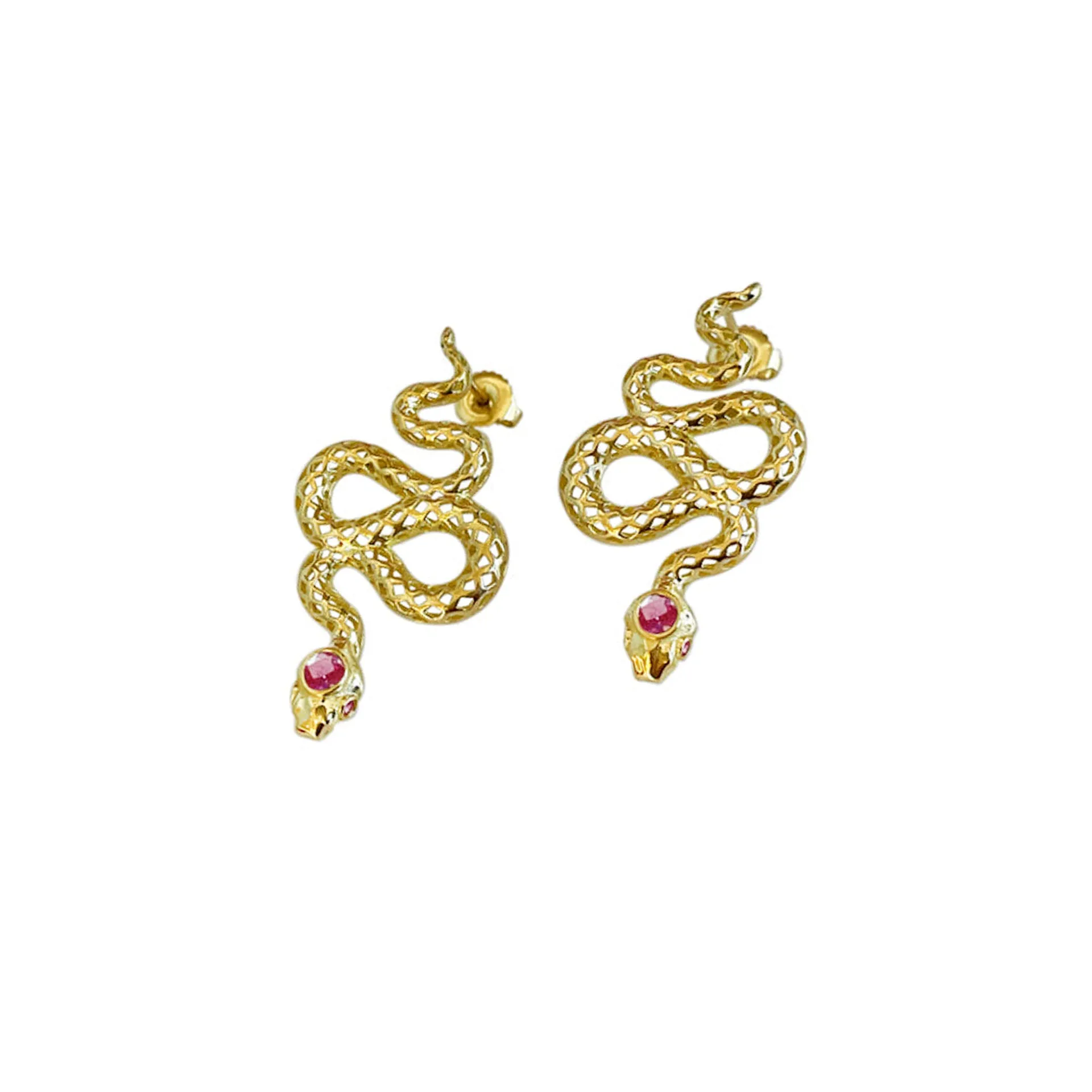 Pink Sapphire Snake Earrings