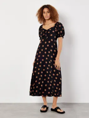 Polka Dot Bow Detail Midi Dress | Apricot Clothing