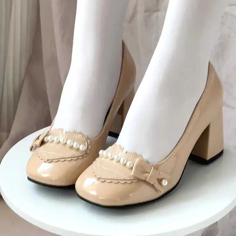 Preorder Pearl Bow Lolita High Heels - Kimi