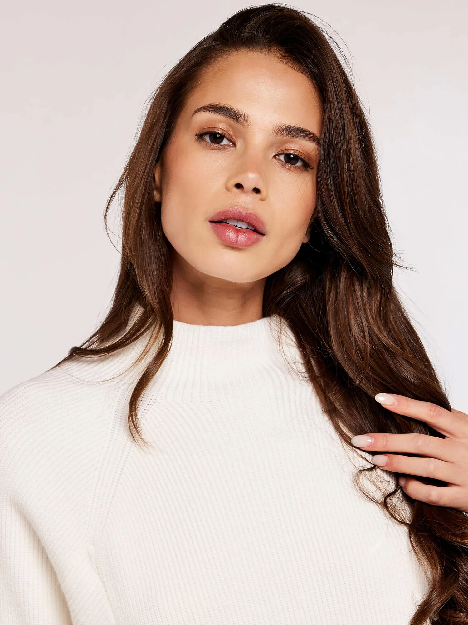 Ribbed Panel Mock Neck Jumper | Apricot Clothing