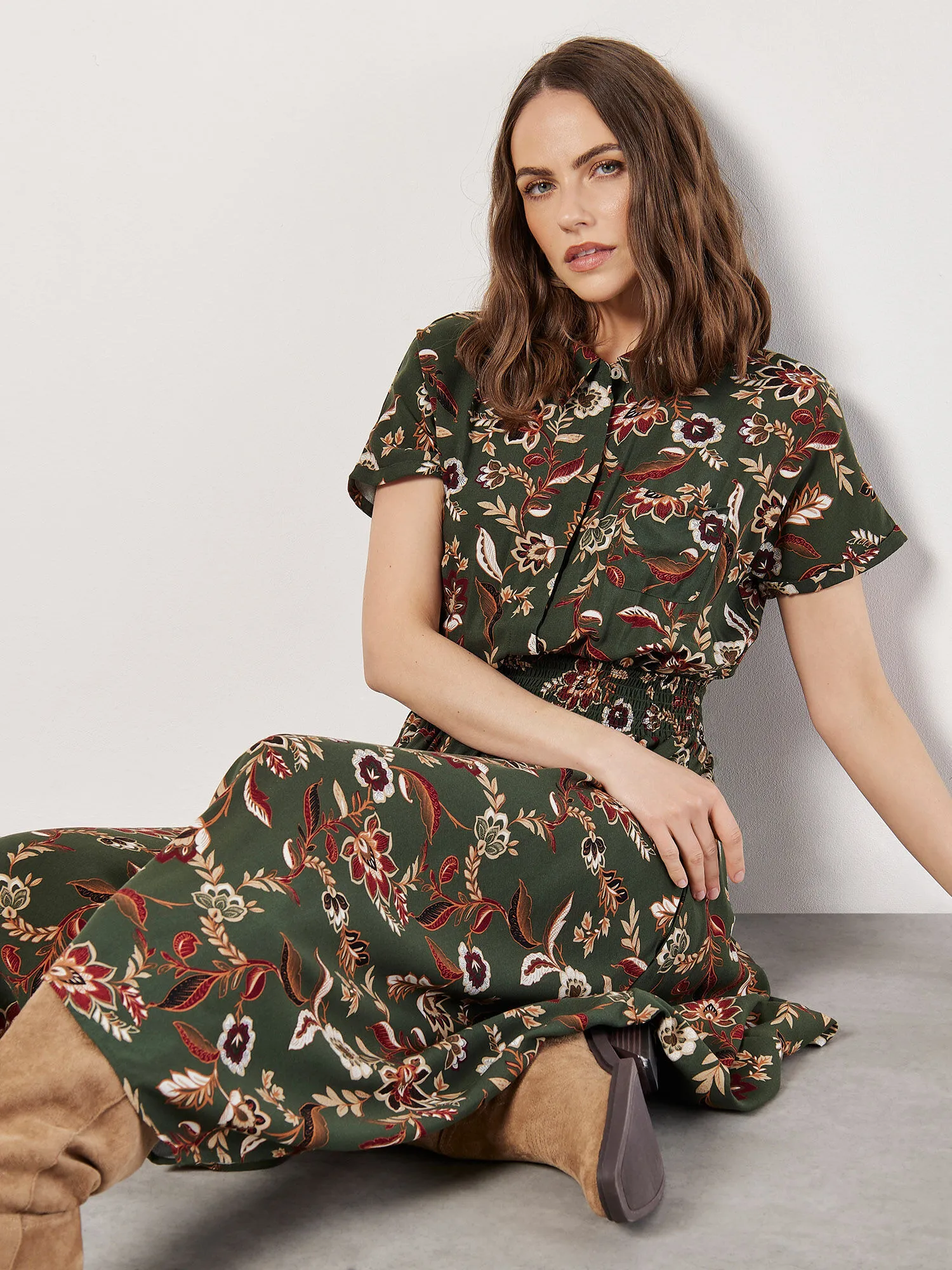 Sarasa Floral Shirt Midi Dress | Apricot Clothing