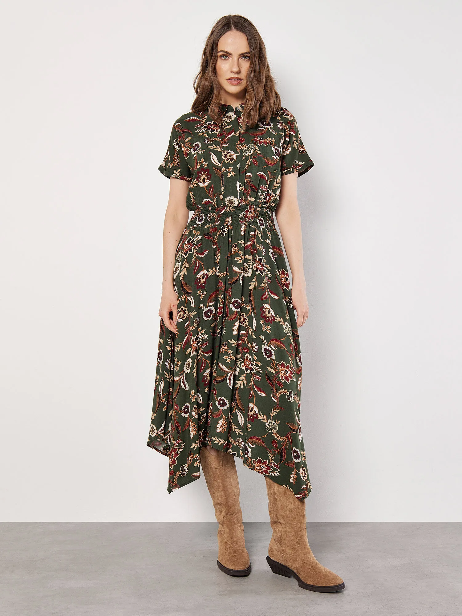 Sarasa Floral Shirt Midi Dress | Apricot Clothing