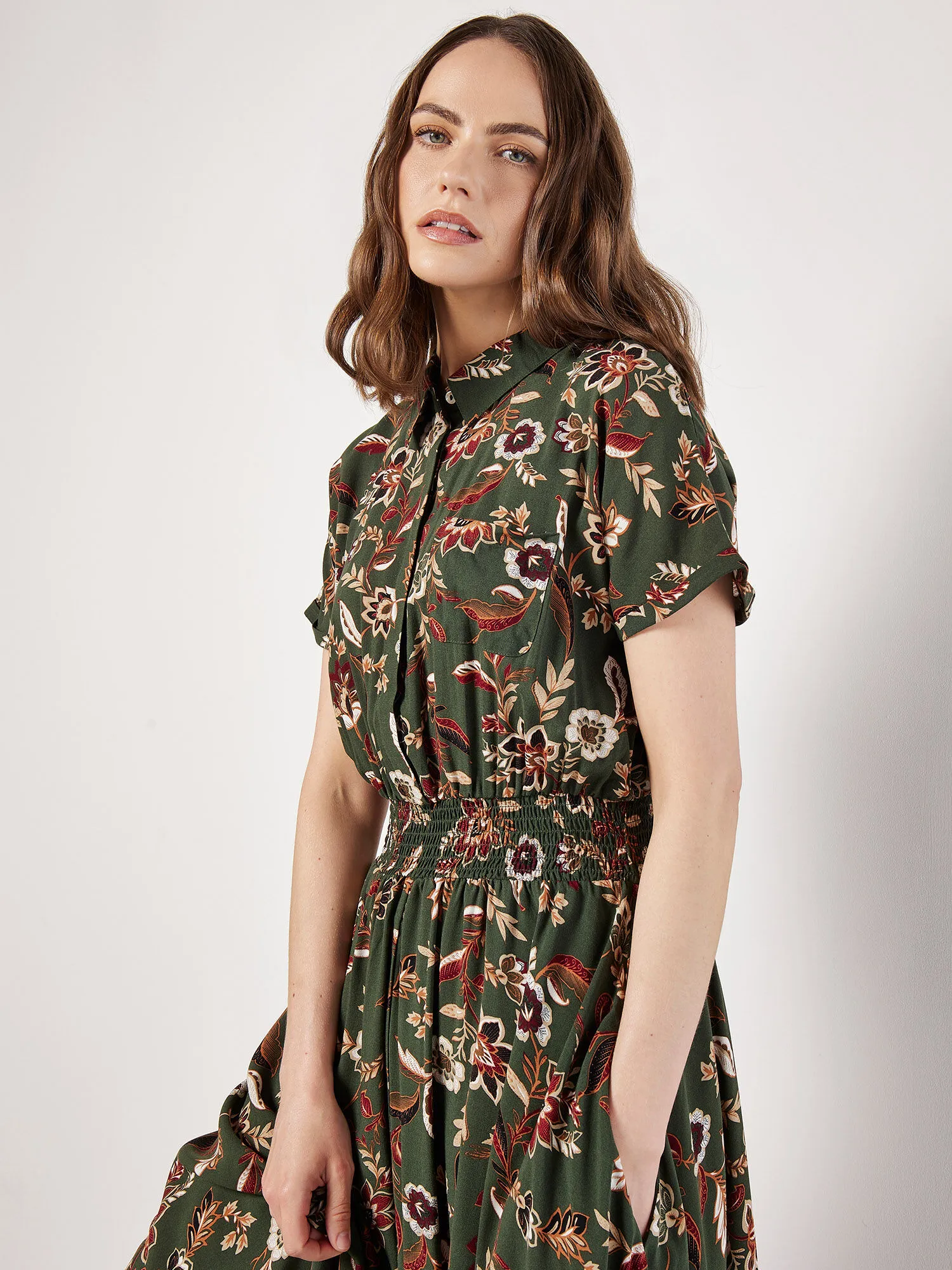 Sarasa Floral Shirt Midi Dress | Apricot Clothing