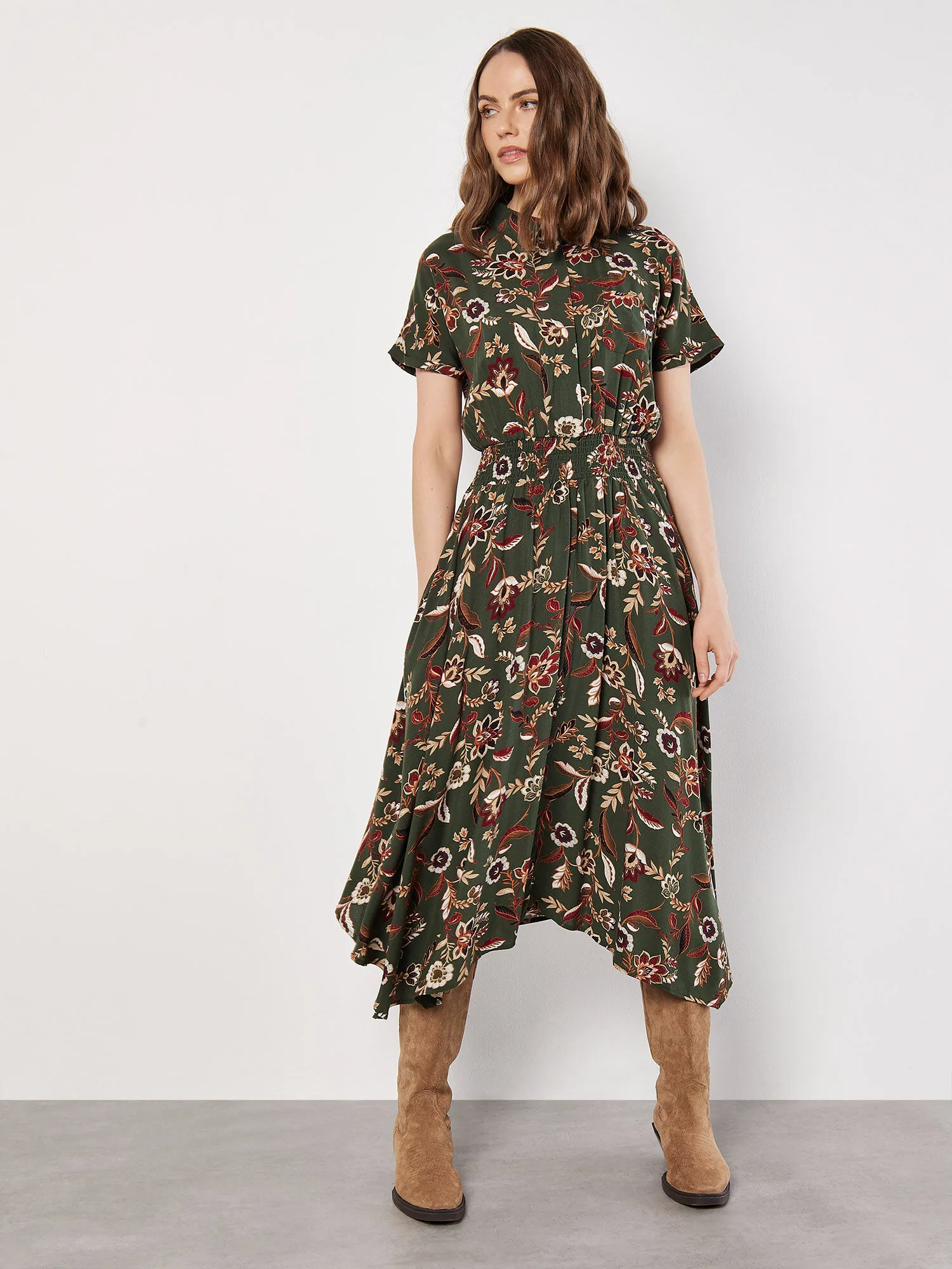 Sarasa Floral Shirt Midi Dress | Apricot Clothing